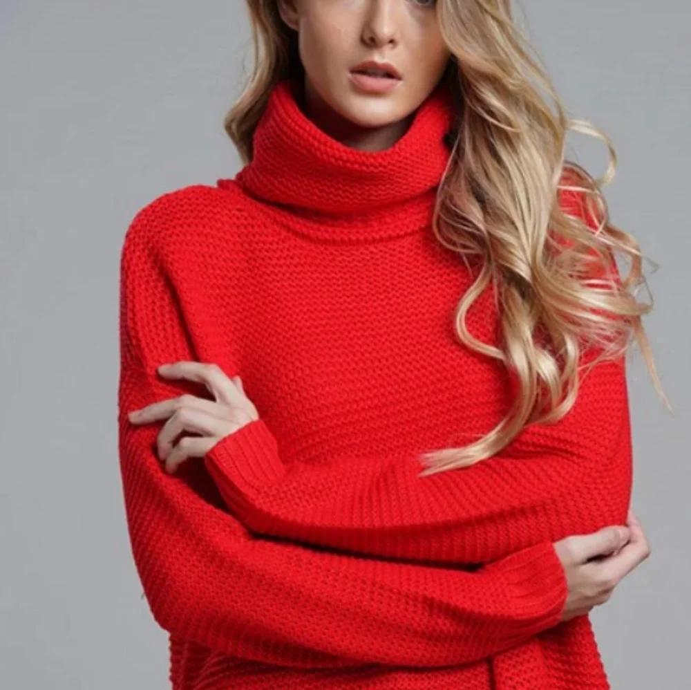 "Host Pick" New Warm Comfy Ribbed Red Winter Fall Turtleneck Sweater - Picture 3 of 8
